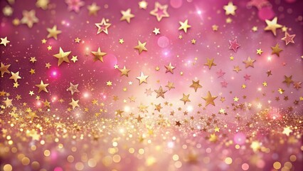 A festive background of glittering pink and gold with a cascade of sparkling stars and bokeh lights.