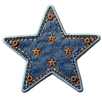 Denim star patch with five stars and decorative stitching for clothing or crafts