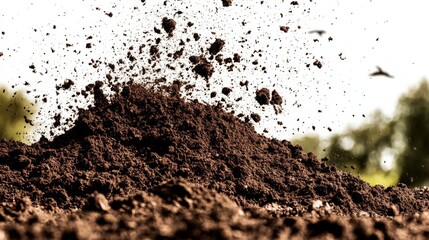 Pile soil large amount dirt debris scattered across