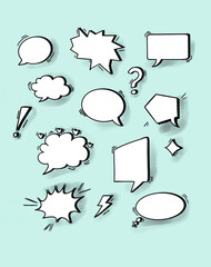Comic Style Speech Bubbles Collection on Blue Background