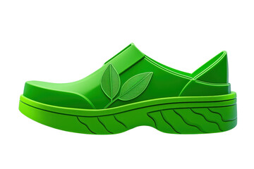 A vibrant green shoe featuring leaf accents, designed with a chunky sole and a unique style for a playful, eco-friendly aesthetic.