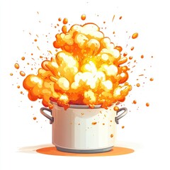 Exploding pot of food, cartoon style.