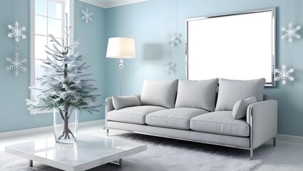 Frame mockup, Living room wall poster mockup. Interior mockup with house background. Modern interior design for Christmas	

