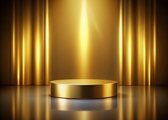 Elegant Golden Metal Platform and Podium for Product Presentation in Silhouette Photography, Showcasing a Shiny Round Stage Ideal for Luxury Displays
