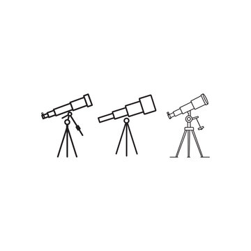 telescope magnification spyglass monocular tripod equipment optical  instrument icon collection set silhouette vector art flat design