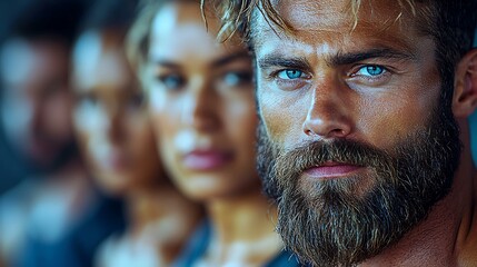 Group of fitness enthusiasts lifting weights, personal trainer providing encouragement and guidance