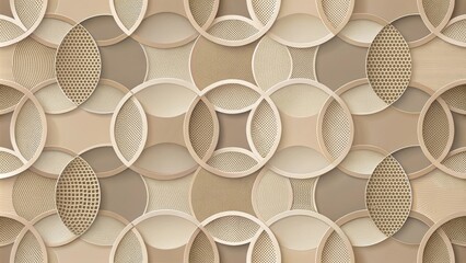 Abstract Beige and Tan Geometric Pattern with Intersecting Circles and Oval Shapes