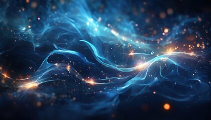 Fototapeta premium Dark blue and glow particle abstract background. Dynamic blue energy