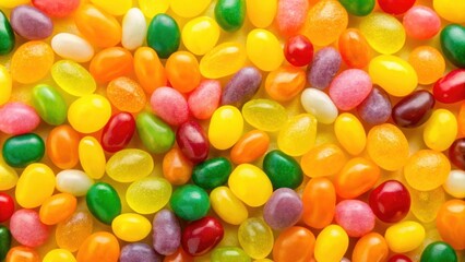A vibrant array of colorful jelly beans, each a glistening testament to the sweetness within.