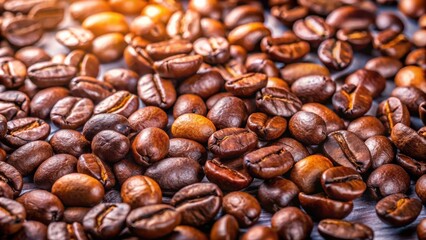 Fototapeta premium A close-up view of roasted coffee beans with a warm, natural light illuminating their rich, brown hues
