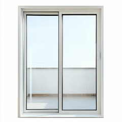 Fototapeta premium Sliding glass door, white frame, balcony view.