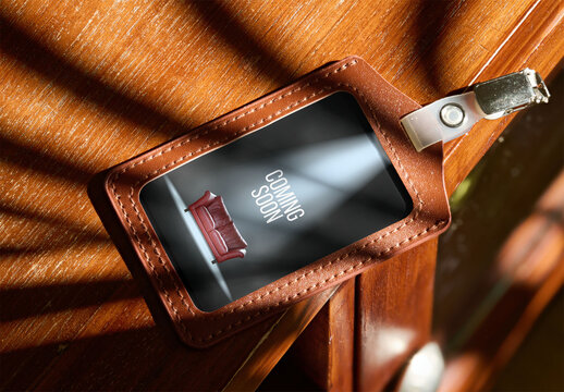 Leather Access Pass With Dramatic Shadows. PSD Mockup ready to use.