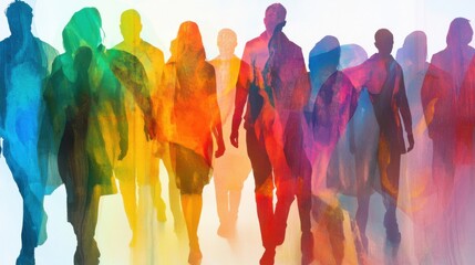 Unity in diversity, with overlapping layers of transparent colors, symbolizing transparency and solidarity