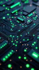 Fototapeta premium Close-up of a glowing circuit board pattern.