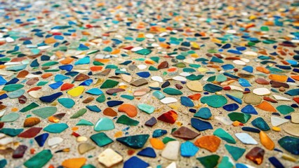Obraz premium A close up view of a colorful mosaic made of small glass and stone fragments in a concrete surface