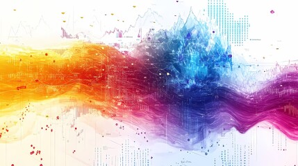 Abstract Data Visualization with Flowing Color Waves Representing Trends, Analytics, and Insights in a Dynamic and Modern Design for Use in Business and Technology