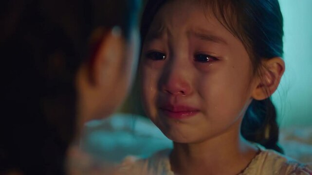 Young Asian girl crying potentially being told off