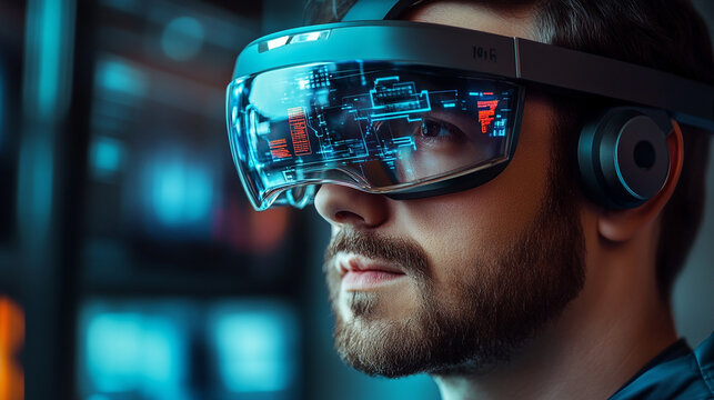 Futuristic Man Wearing Smart Glasses Augmented Reality