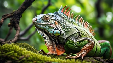 Fototapeta premium Serene Iguana: A Nature Portrait in Detail