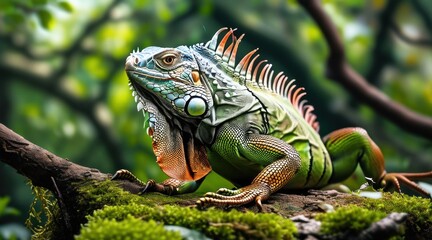 Fototapeta premium Serene Iguana: A Nature Portrait in Detail