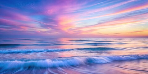 A Serene Seascape Painted with Pastel Hues of Sunrise, Where Soft Waves Dance Across a Calm Ocean