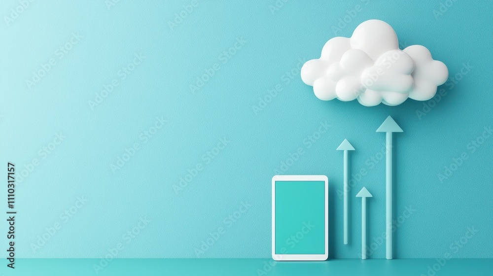 Poster a smartphone and a tablet icon with arrows pointing towards a cloud icon above them, illustrating se