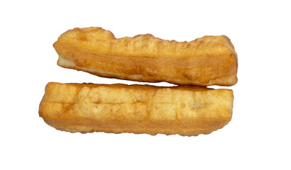 Deep fried dough stick on white dish. Youtiao or Yu Char Kway. Quay. Fried bread stick or popularly known as You Tiao.