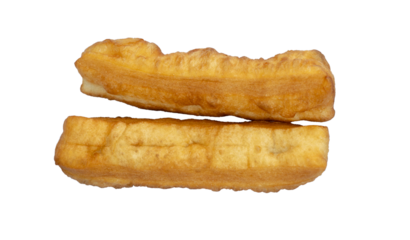Deep fried dough stick on white dish. Youtiao or Yu Char Kway. Quay. Fried bread stick or popularly known as You Tiao.