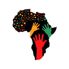 African continent illustration design with red, yellow and green flag decoration for Black History Month campaign. Black History Month illustration with transparent background