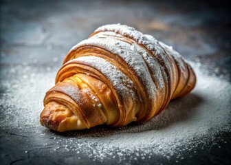 Minimalist Croissant Photography: Creamy Pastry, Flaky Layers, Powdered Sugar Delight