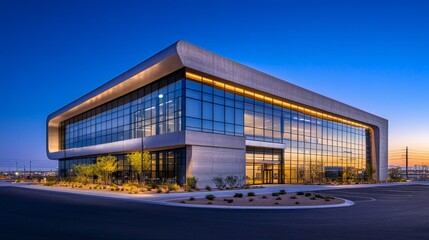 Obraz premium Modern office building dusk is two-story structure flat data center
