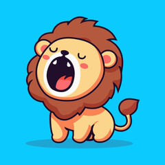 cute lion roar cartoon character flat color vector illustration template design