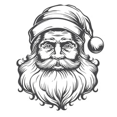 Jolly Santa Claus face . Sketch vector