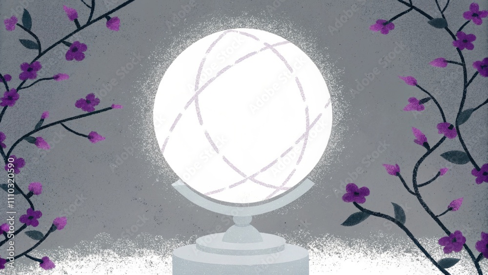 Aufkleber a gently glowing globe resting on a pedestal of intertwined branches and flowers symbolizing the bea