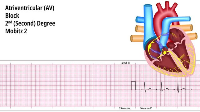 Second Degree Atrioventricular Block Mobitz 2 - 2nd degree AV Block Mobitz 2 - ECG and Heart Conduction - Electrocardiogram Medical Animation