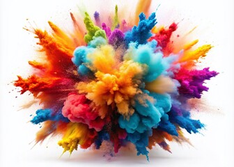 Explosive Set of Colorful Blasts on White Background for Creative Visuals in Graphic Design and Advertising Projects