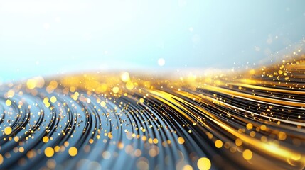 An abstract background of swirling gold particles and light effects, creating a luxurious and eye catching visual for branding materials and high end advertising.