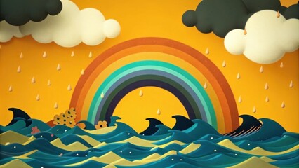 A majestic rainbow forms above dark storm clouds its vivid colors almost ethereal against the brewing chaos of the sea. The water bucks and swells with turbulent force yet the. Cartoon