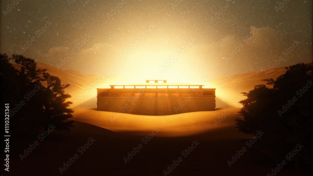 Poster a nighttime scene reveals the ark illuminated by ethereal light from the stars above creating a sens