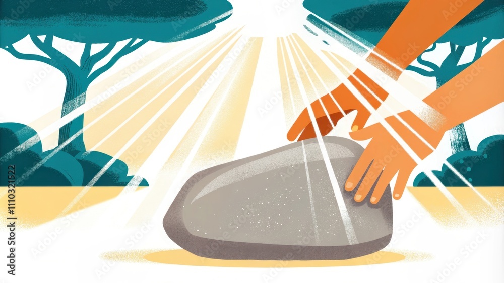Poster a poignant representation of the stone being gently rolled aside by unseen hands. the scene is bathe