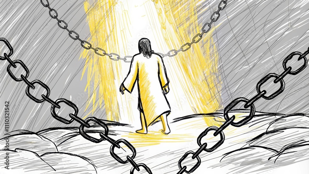 Poster a powerful portrayal of jesus marching through darkness his feet causing radiant light to burst fort