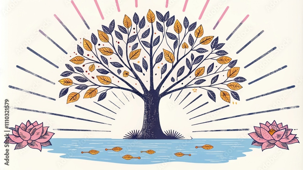 Poster a radiant tree of life stands at the edge of a shimmering lake its branches arching over the water. 