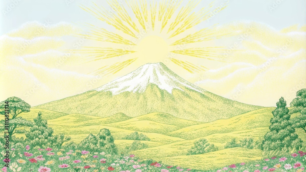 Poster a serene landscape unfolds bathed in soft golden rays that radiate warmth and comfort. rolling hills
