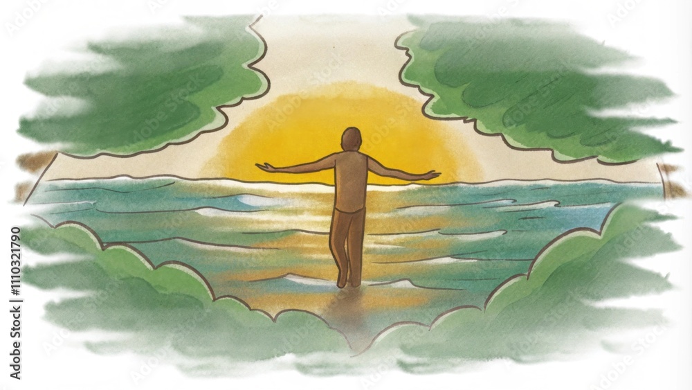 Aufkleber a side profile of a silhouetted man with outstretched arms symbolizing peace and freedom as he walks