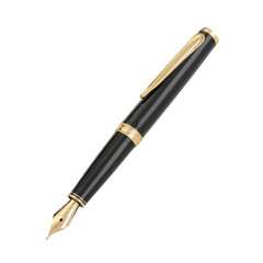 A black pen with gold trim sits on a white background Transparent Background