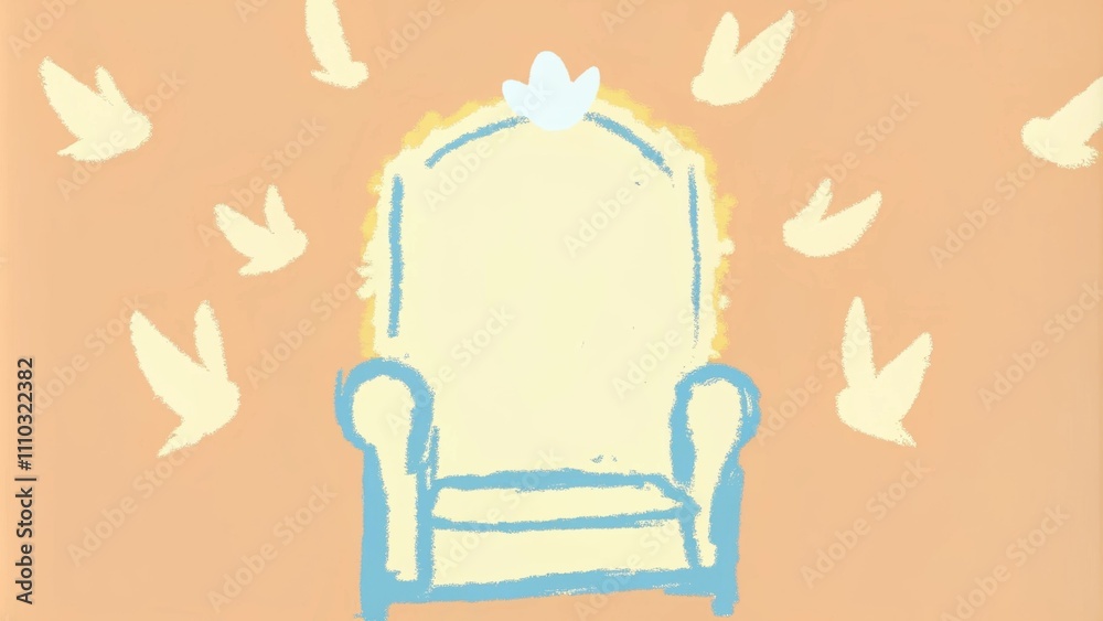 Poster Brilliant Serenity The throne crafted from celestial essence looks almost transparent yet blazes with a brilliant inner light. Engulfing the throne a throng of angels soars. Cartoon