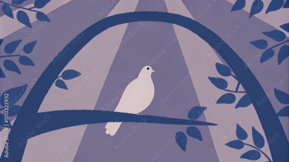 Poster perched on an elegant arching branch the dove exudes grace and tranquility. the surrounding foliage 
