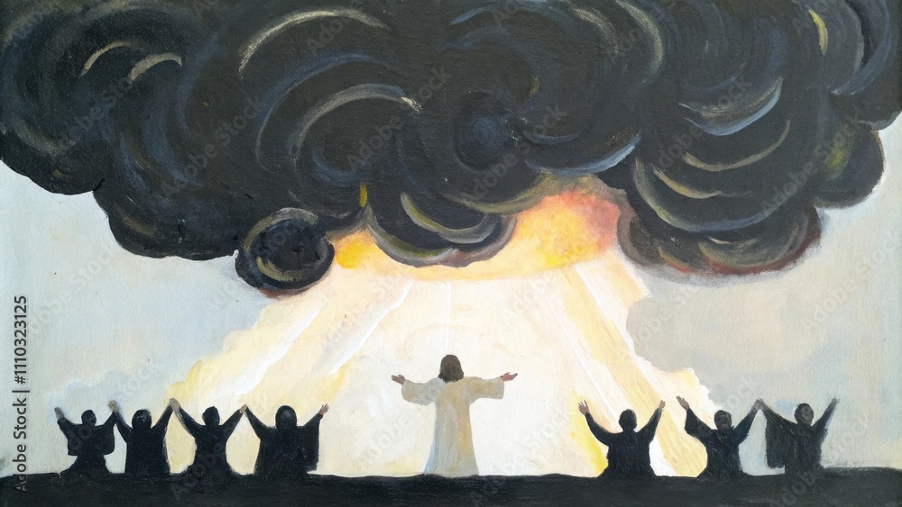 Poster the canvas captures a vivid moment with dark and threatening clouds swirling above casting shadows o