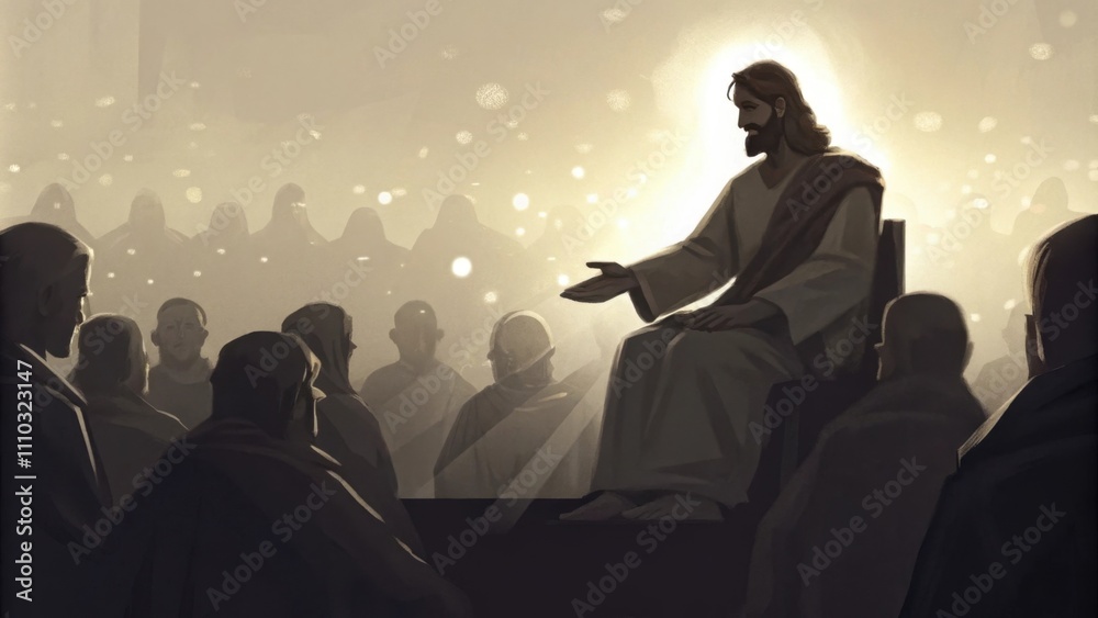 Poster the invitation jesus is portrayed with a gentle smile seated confidently at gods right extending his