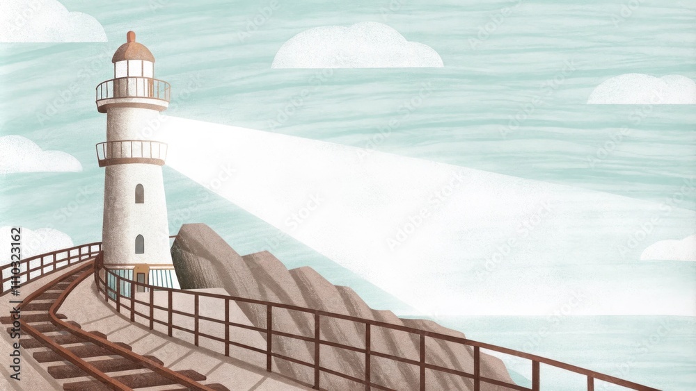 Poster the lighthouse stands against an indigo sky its light piercing through a veil of mist that shrouds t